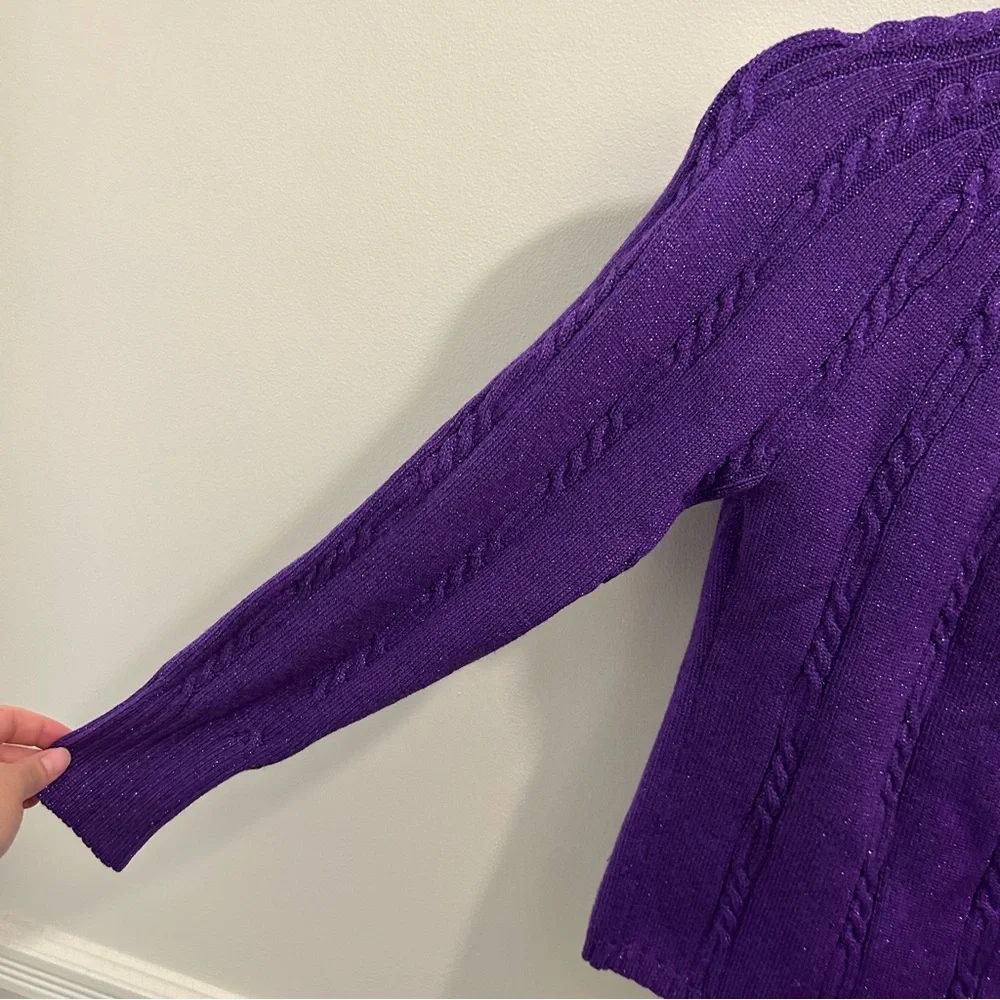 Escada Wool Sweater 36 6 Purple Metallic cable knit mock neck - Picture 4 of 10